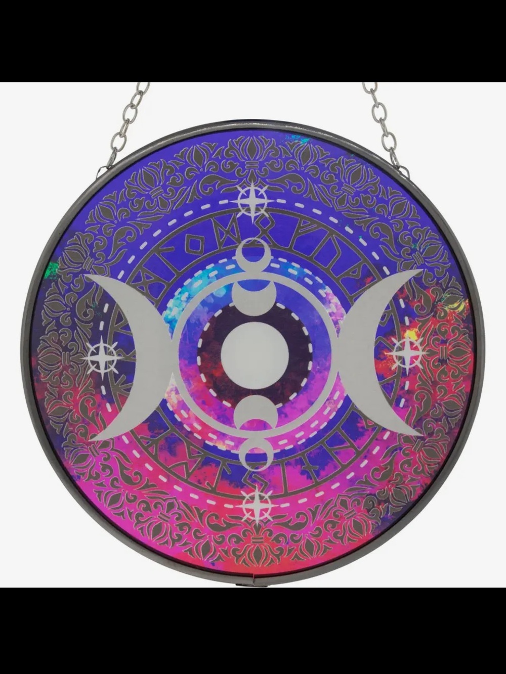Triple Moon Holographic Mandala Hanging Suncatcher - Purple Pink